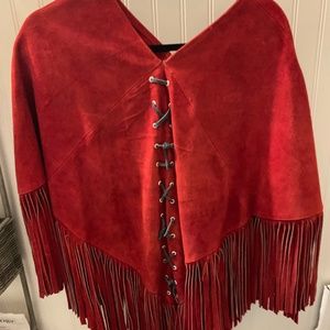 Vintage Red Leather Poncho